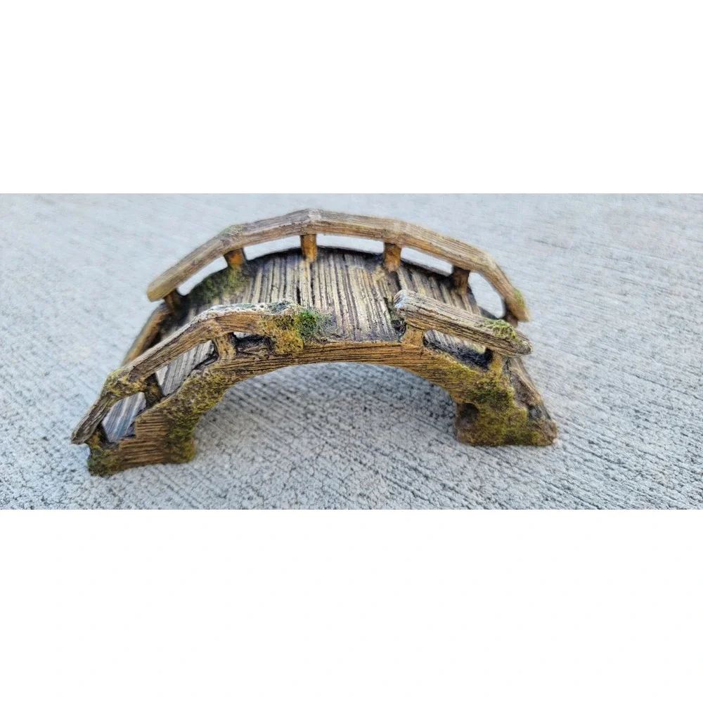 Resin Aquarium Bridge Ornament Mossy Wood Log Fish Tank Decoration Arched 5.5in